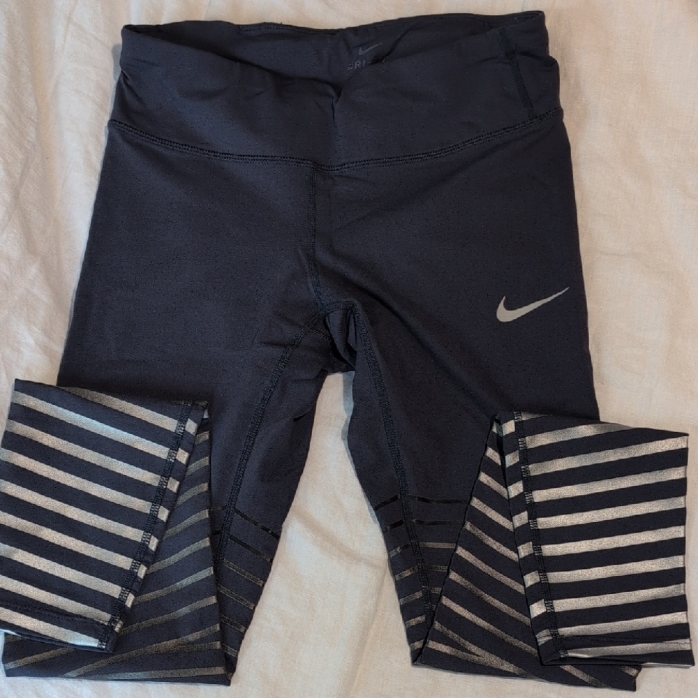 Nike  Black and Silver Striped Leggings